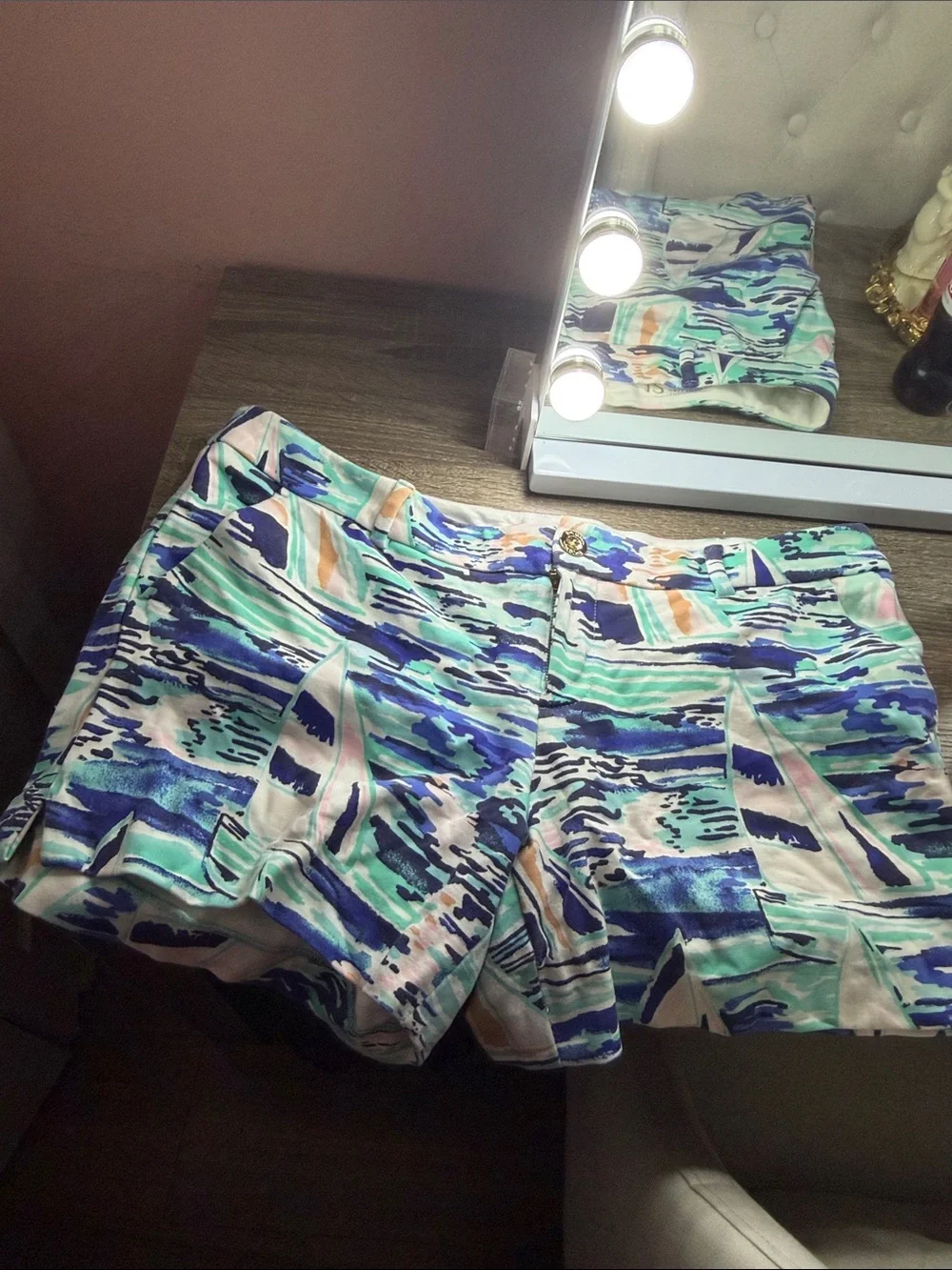 Lilly Pulitzer Blue, Teal & Coral Abstract Print Athletic Shorts